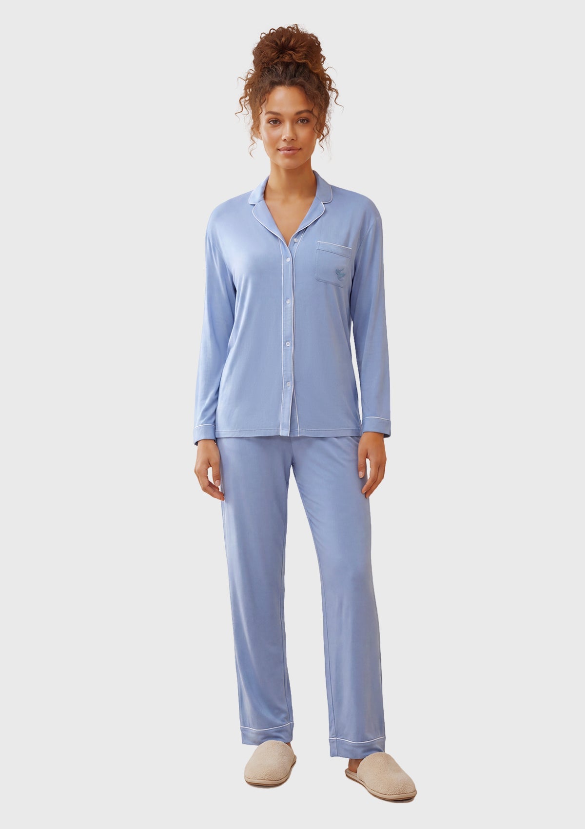 Knit Long Sleeve Soft Pajama Set - HSIA