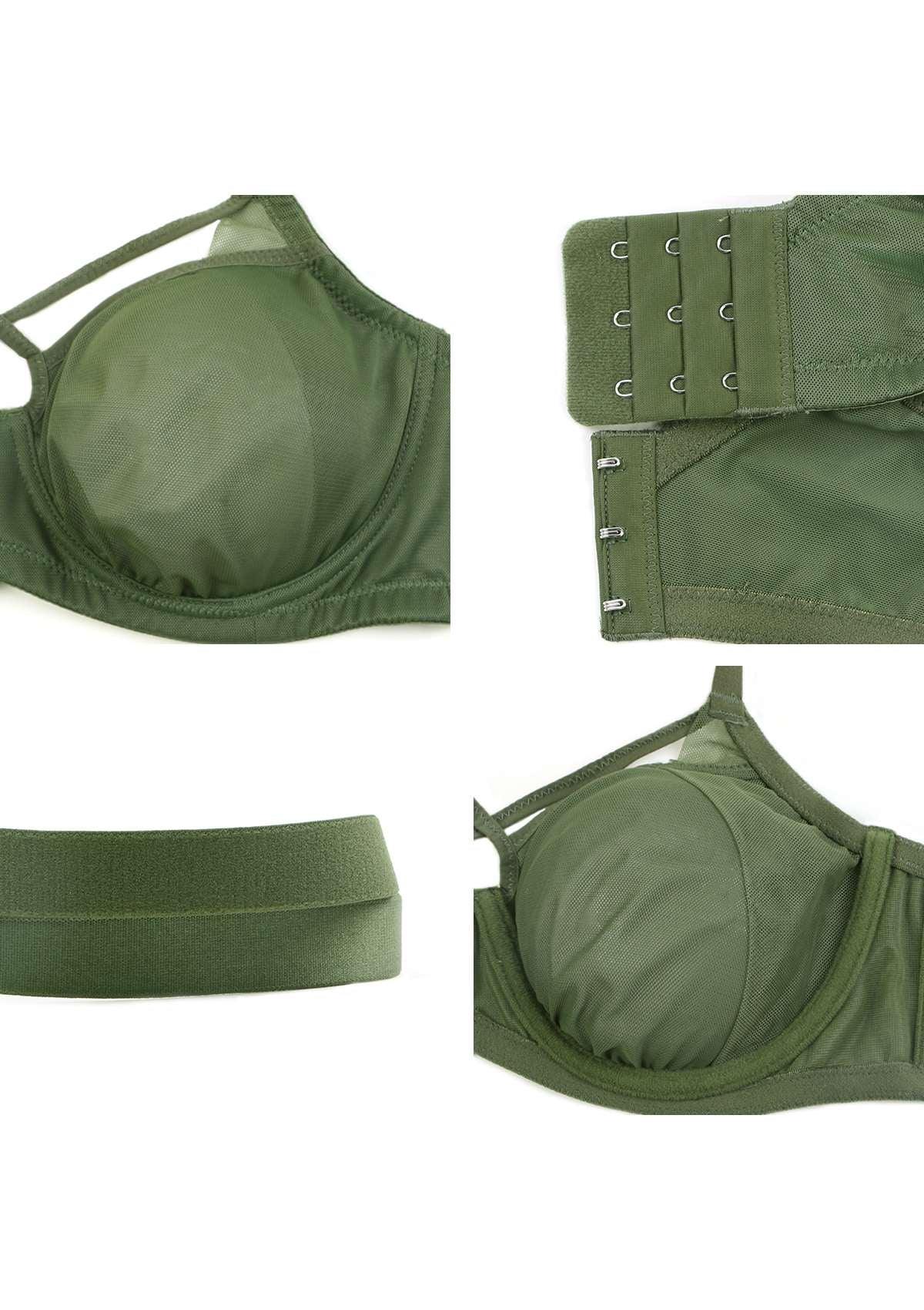 Billie Cross Front Strap Dark Green Smooth Sheer Mesh Underwire Bra