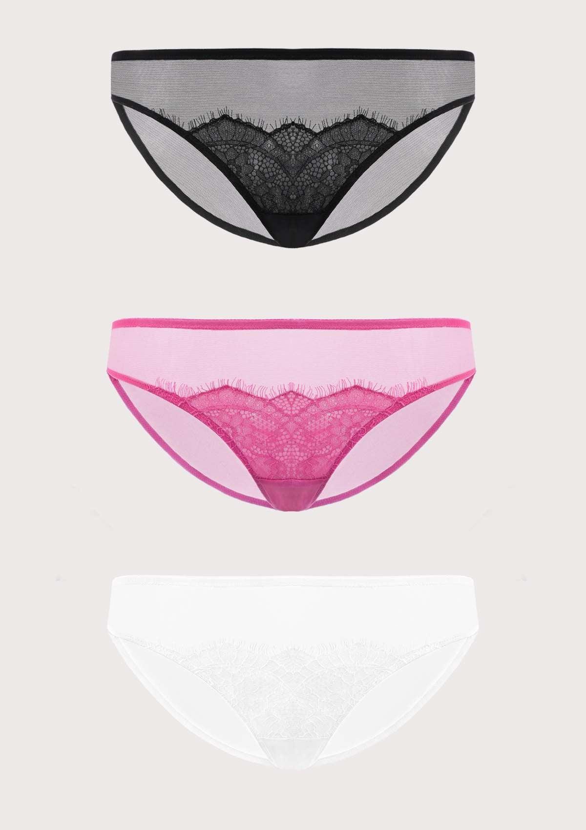 HSIA Mesh Eyelash Lace Bikini Panties 3 Pack