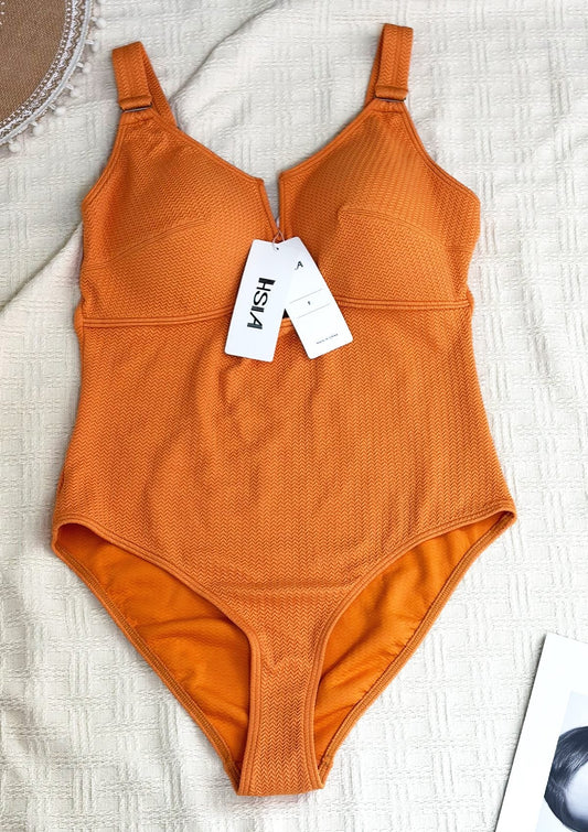 HSIA—V-wire Plunge Textured One-piece Cutout Swimsuit