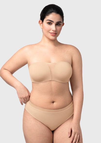 Fiery Unlined Seamless Comfort Underwire Plus Size Bandeau Strapless Coffee Bra