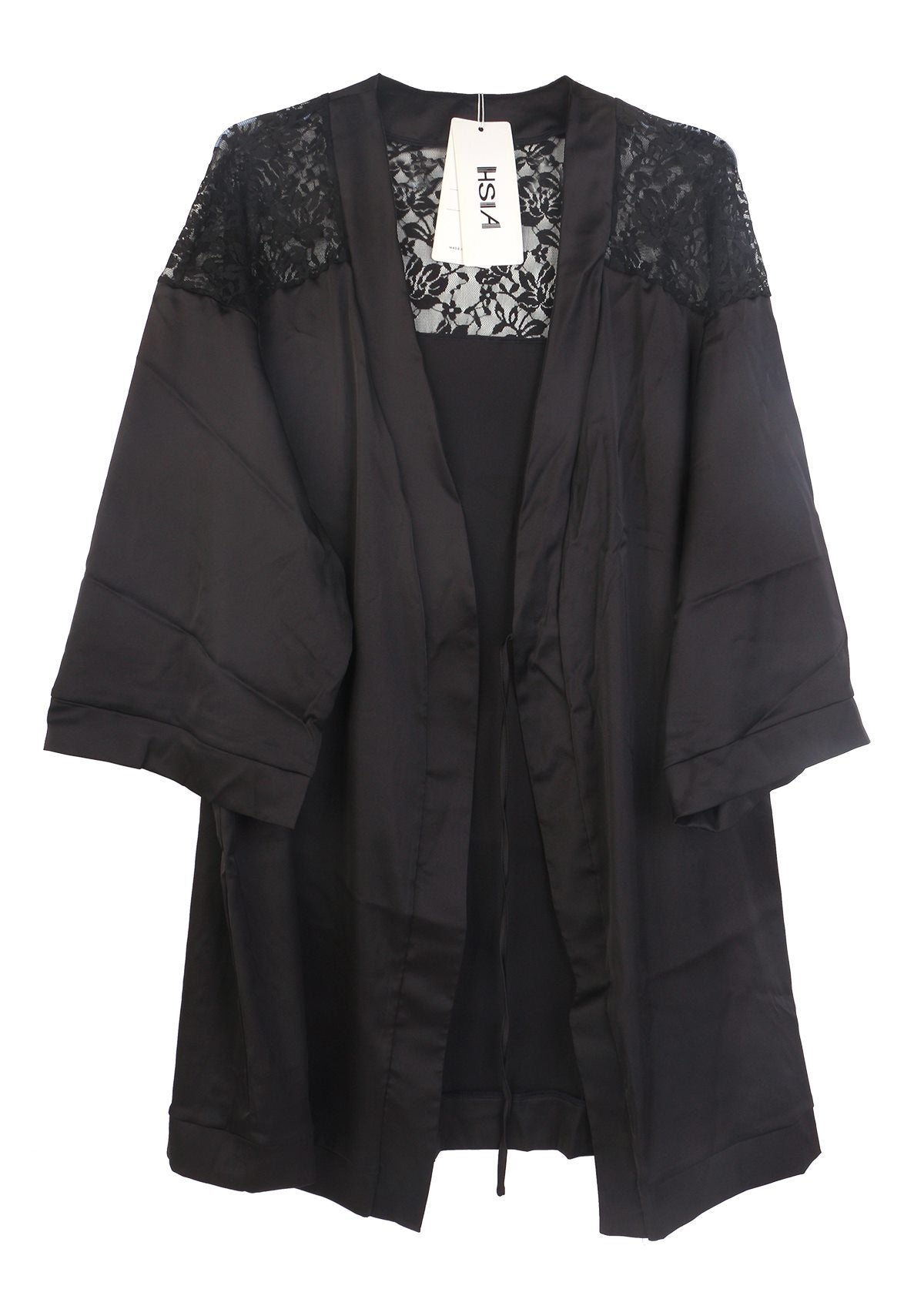 HSIA Women's Long Sleeve Satin Robe Elegant Lace Trim Wrap Sleepwear with Belt Smooth Silky Womenswear Bridal