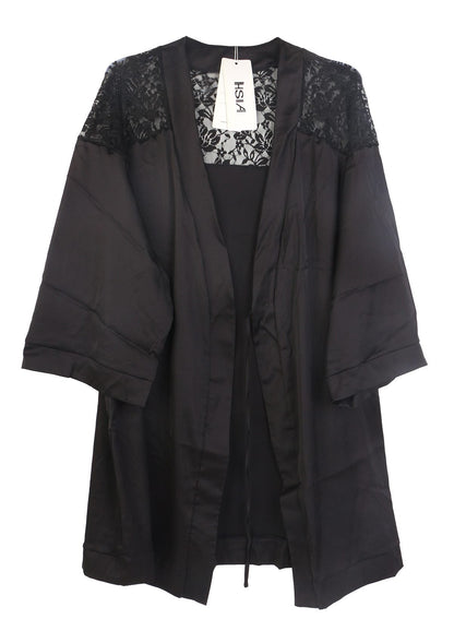 HSIA Women's Long Sleeve Satin Robe Elegant Lace Trim Wrap Sleepwear with Belt Smooth Silky Womenswear Bridal