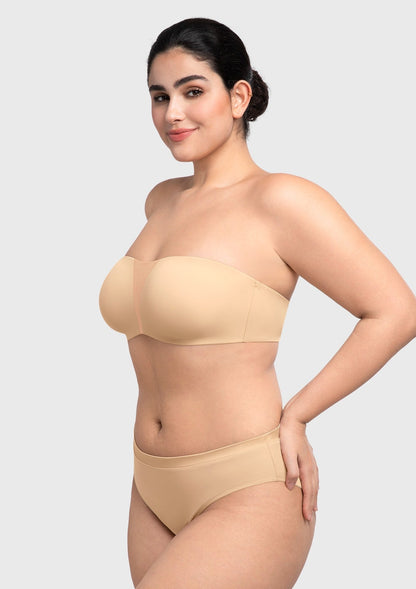 Fiery Unlined Seamless Comfort Underwire Plus Size Bandeau Strapless Coffee Bra