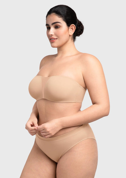 Fiery Unlined Seamless Comfort Underwire Plus Size Bandeau Strapless Coffee Bra