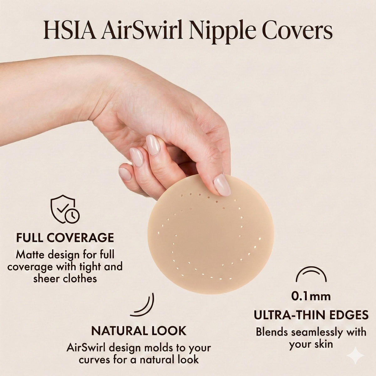 HSIA AirSwirl Breathable Ultra Thin 0.1mm Invisible Food-Grade Silicone Nipple Covers Hypoallergenic Reusable Seamless Pasties for Large Breasts DDD Cup