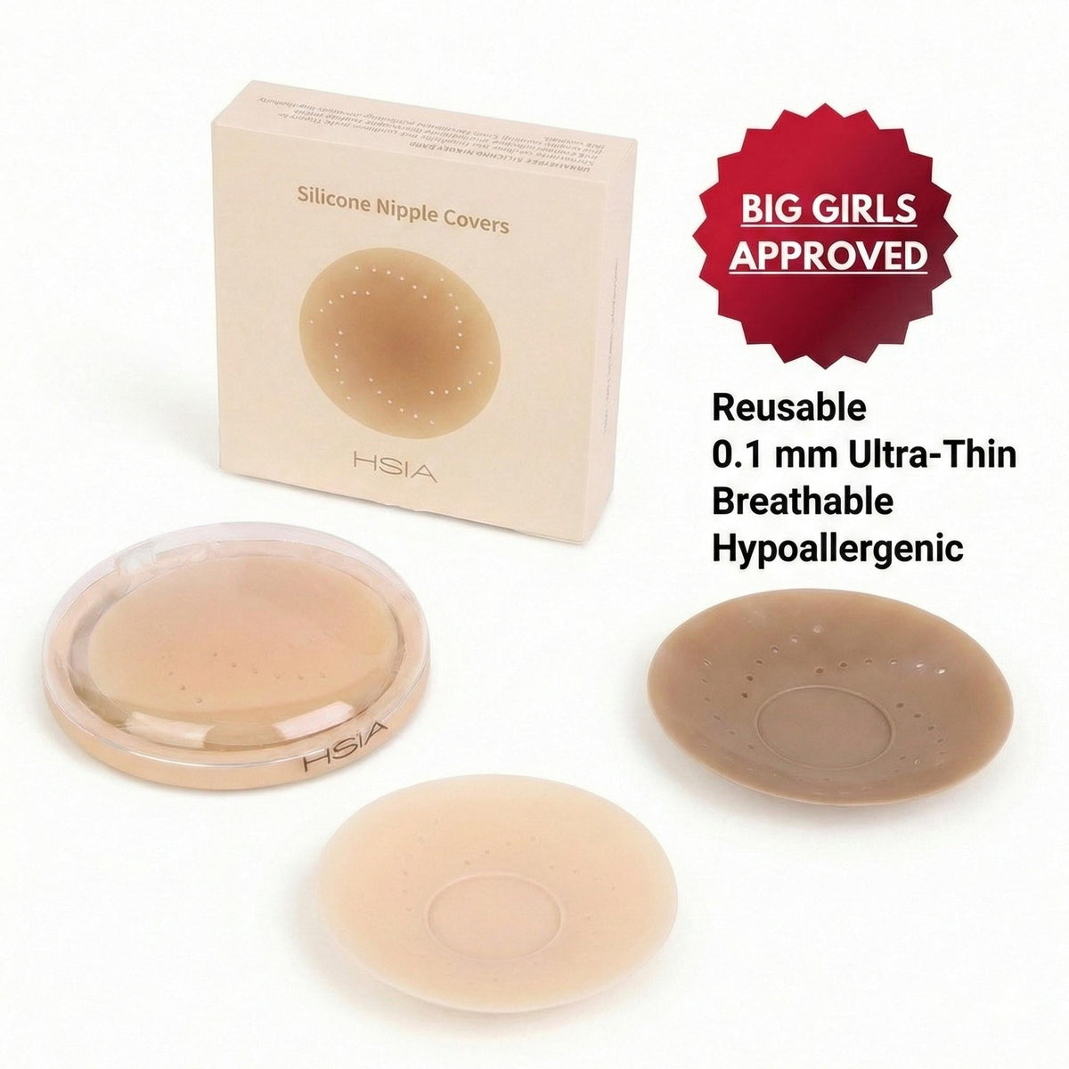 HSIA AirSwirl Breathable Ultra Thin 0.1mm Invisible Food-Grade Silicone Nipple Covers Hypoallergenic Reusable Seamless Pasties for Large Breasts DDD Cup