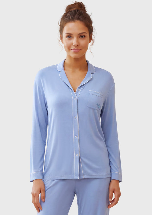 Knit Long Sleeve Soft Pajama Set - HSIA