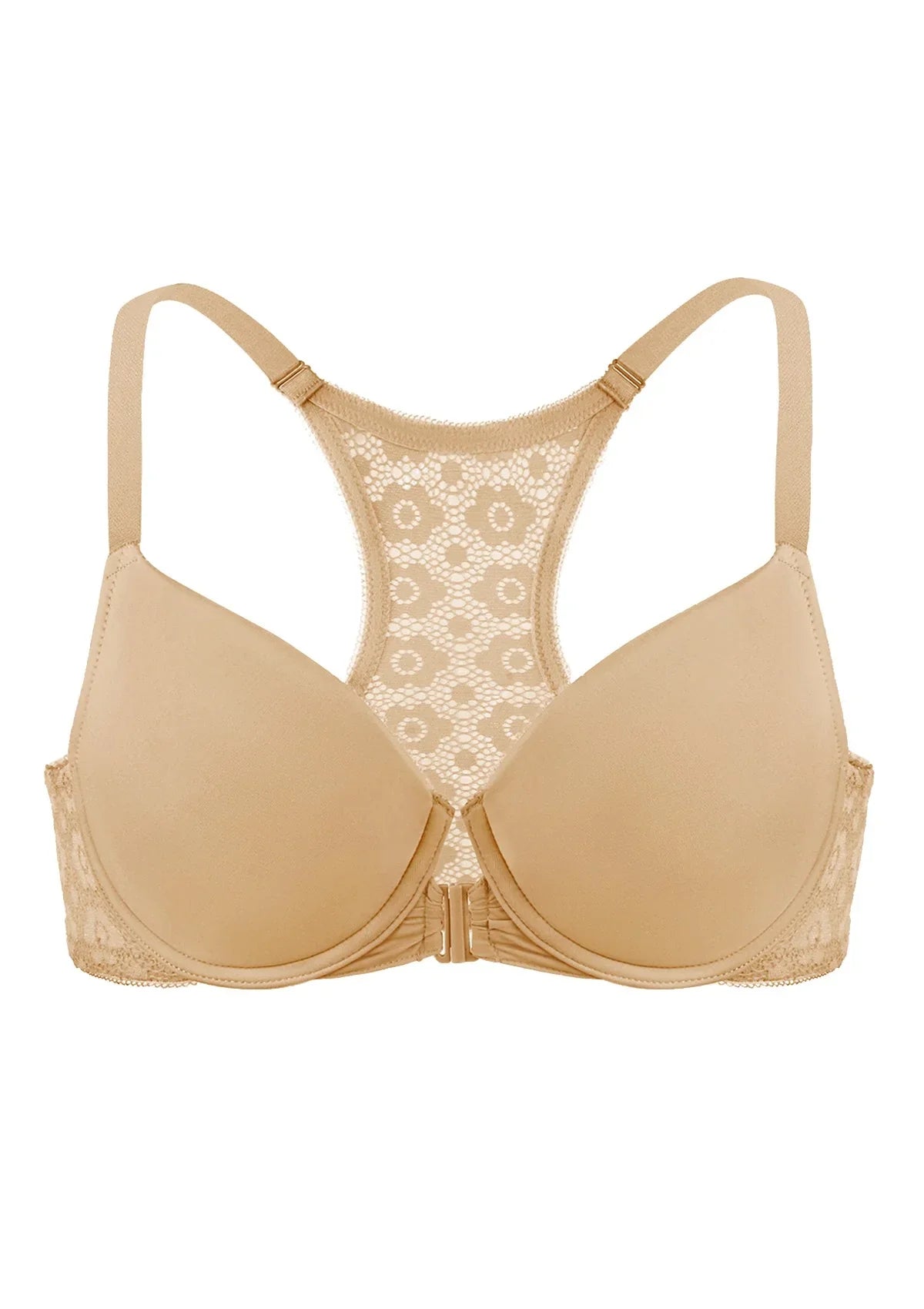 Serena Front-Close Lace-Back Racerback Underwire Bra