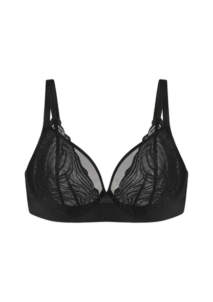 Serenata Flora Linear Lace Sheer Mesh Full Coverage Unlined Underwire Bra