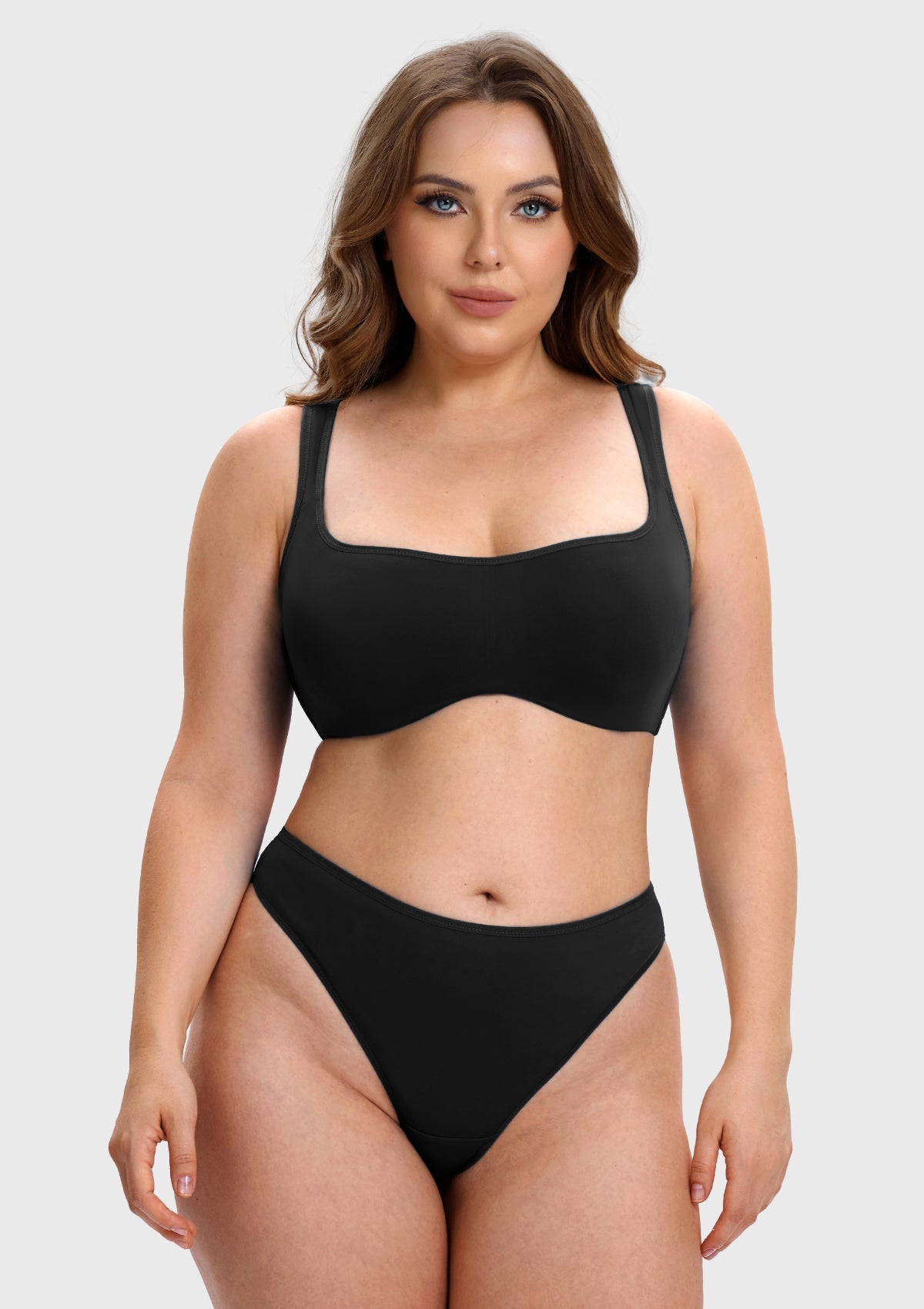 Vespera Square Neckline Full-Bust Demi Bra, Wide Straps, Seamless - HSIA