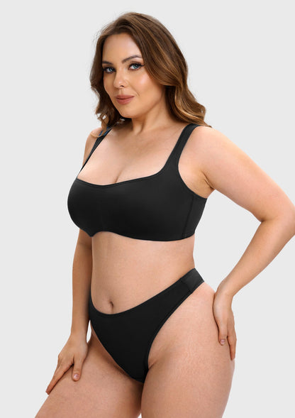 Vespera Square Neckline Full-Bust Demi Bra, Wide Straps, Seamless - HSIA