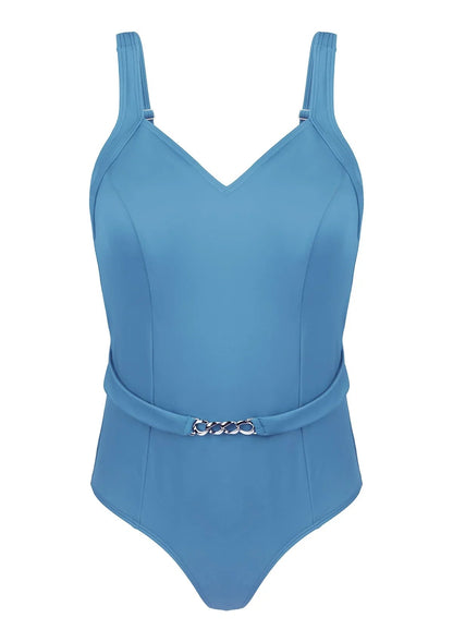 V-Neck Chain Trim One-Piece Swimwear