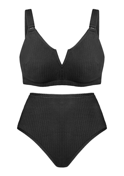 V-wire Plunge Textured Two-piece Bikini Set