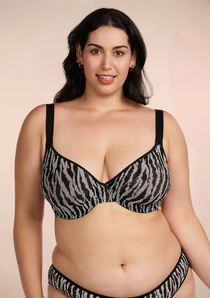 Zebra Wild Black Unlined Underwire Mesh Bra Set