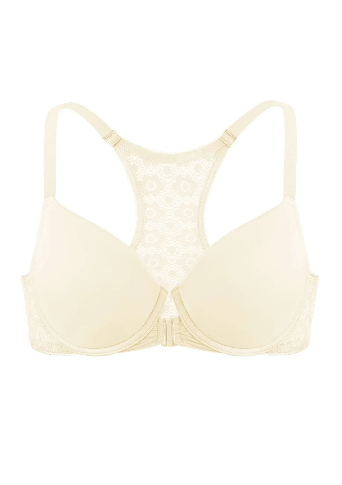 Serena Front-Close Champagne Lace-Back Racerback Underwire Bra Set