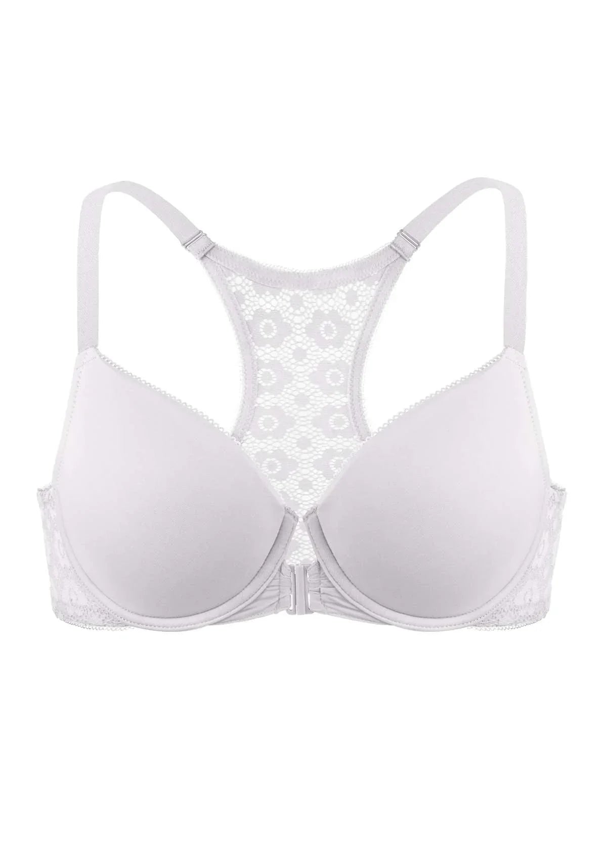 Serena Front-Close Lace-Back Racerback Underwire Bra