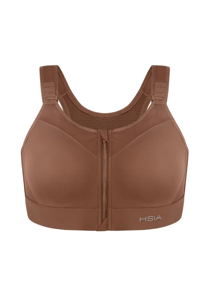 HSIA PowerMove High Support Zip Front Sports Bra Wireless No Bounce Adjustable Wide Straps