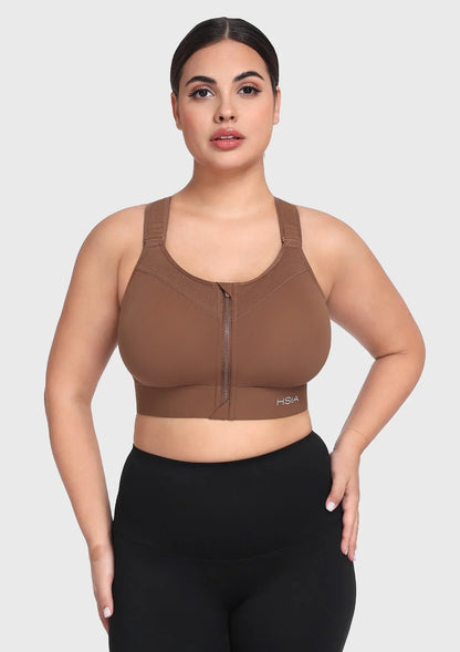 HSIA PowerMove High Support Zip Front Sports Bra Wireless No Bounce Adjustable Wide Straps