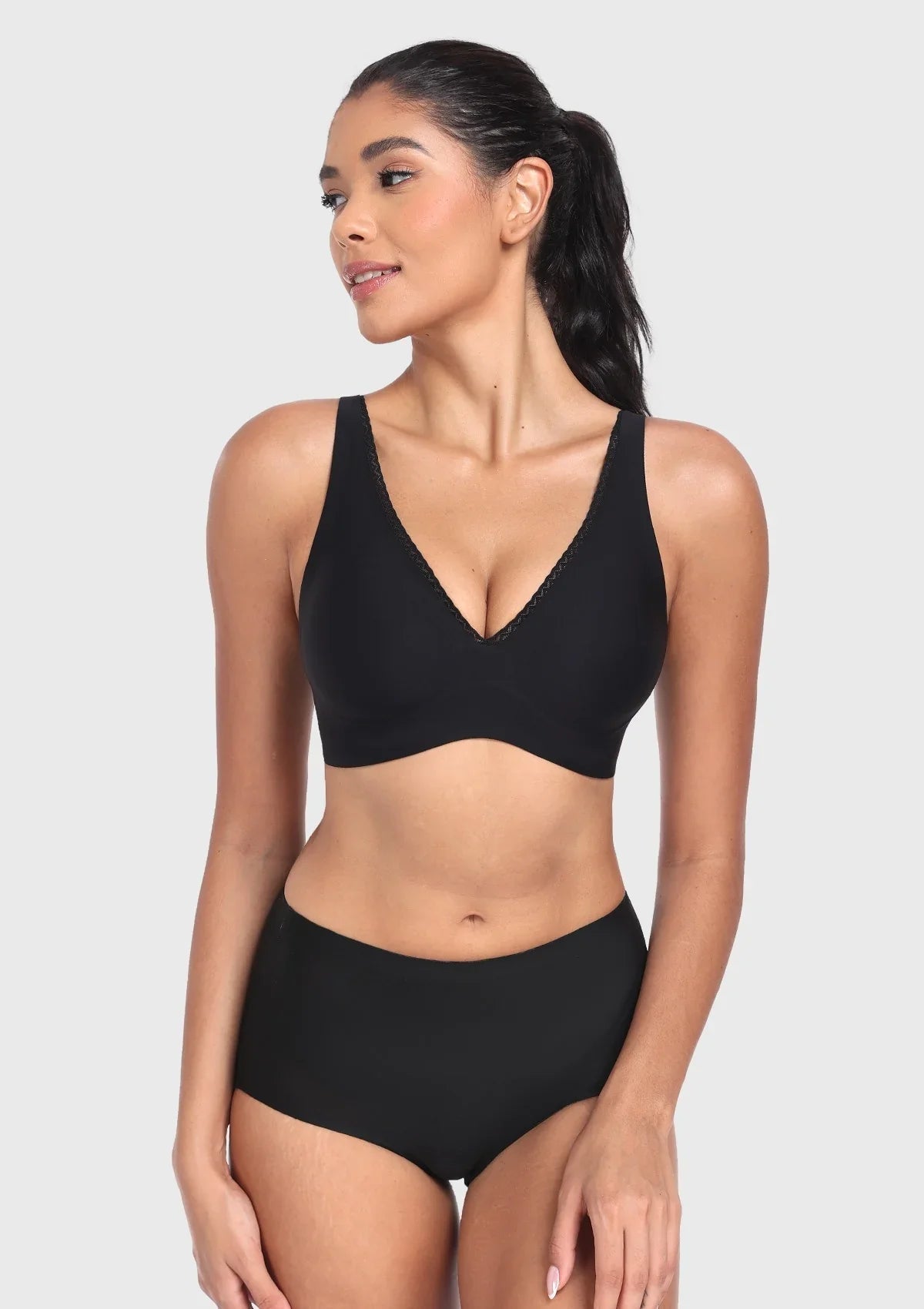Deep V Seamless Bra Wireless Lift Breathable Perforated Foam Cups