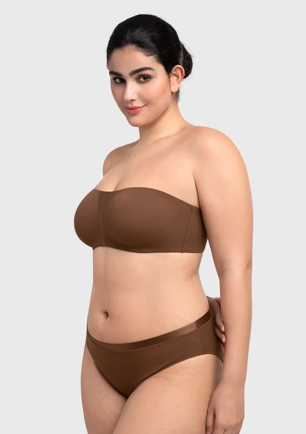 Fiery Unlined Seamless Comfort Underwire Plus Size Bandeau Strapless Coffee Bra