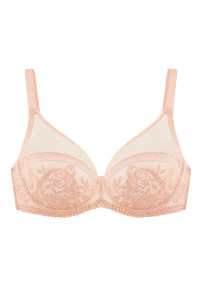 Gladioli Peach Lace Unlined Underwire Bra Set