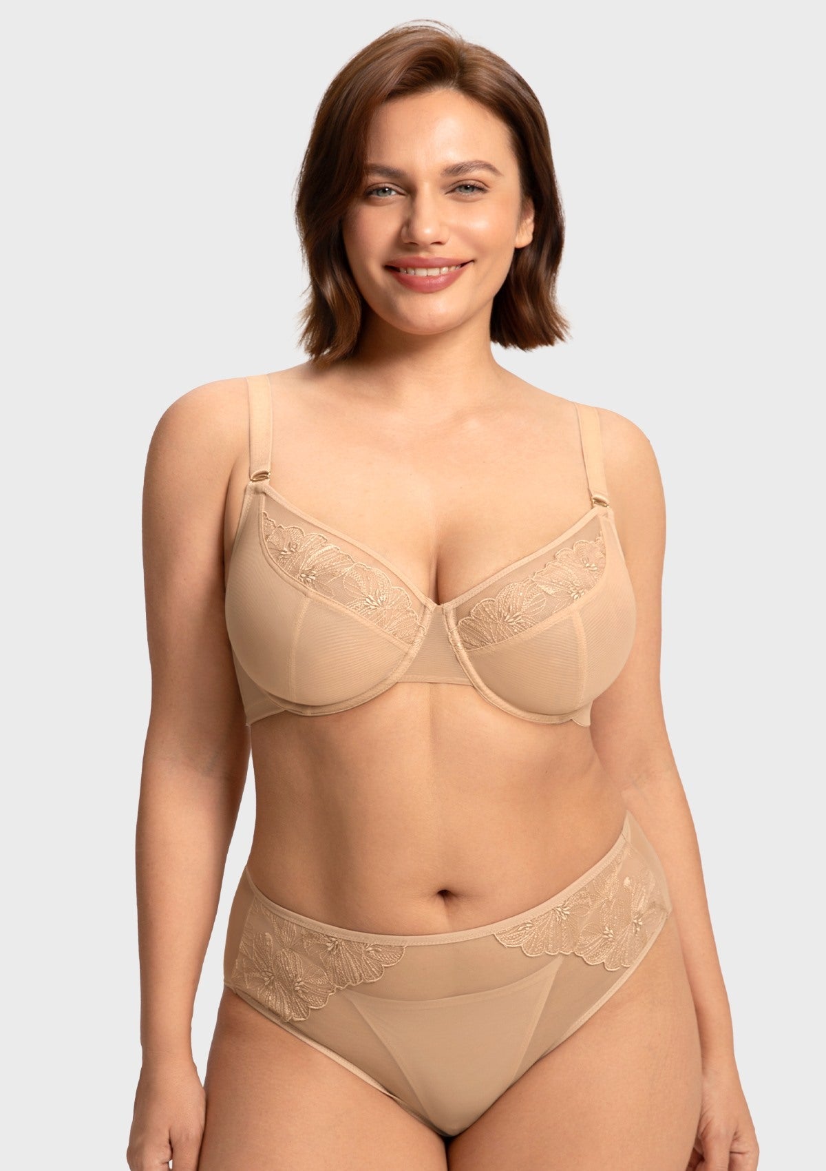 HSIA Yumi Unlined Sheer Embroidery Lace Full Coverage Bra Elegant Sculpting Support