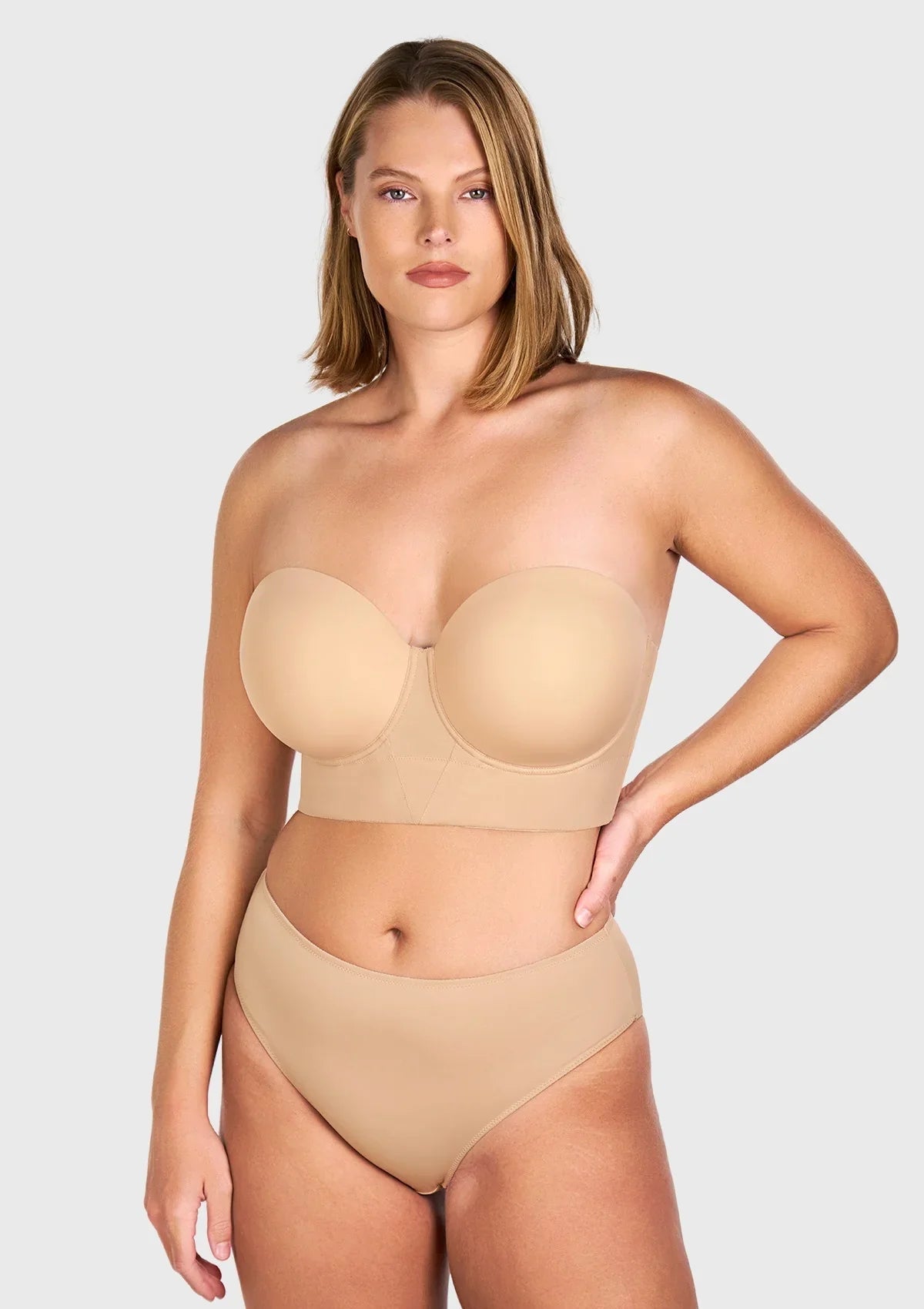 Daisy Smooth Beige Lightly Padded Longline Underwire Strapless Balconette Bra