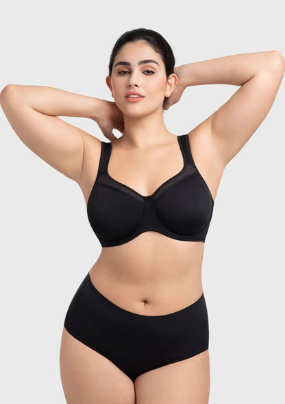 HSIA Alina Full Coverage Underwire Bra Plus Size Supportive Unlined Adjustable Strap Comfort Fit T-Shirt Style